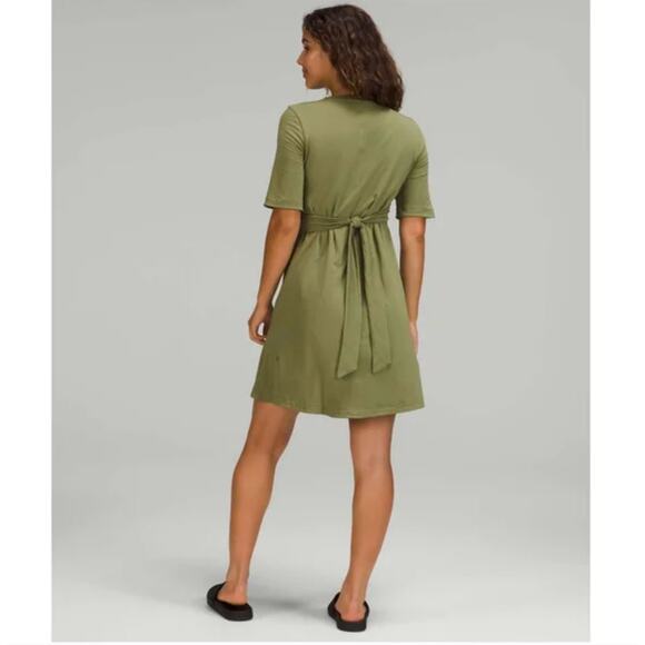 Lululemon Cotton Wrap-Front T-Shirt Dress Bronze Green NWOT 6 - Picture 2 of 6